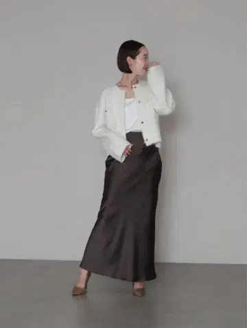 브라운 새틴 머메이드 스커트 새상품