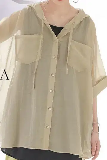 후드 부착 베이지 시어 셔츠 M 사이즈
