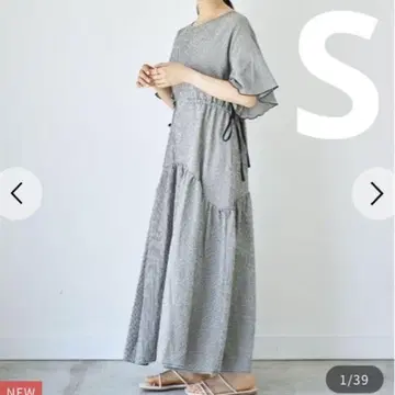 mil 플레어 슬리브 드로스트 원피스 S 미니 깅엄 블랙