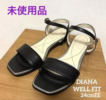 미사용품 DIANA WELLFIT 플랫 스트랩 샌들 블랙 EE 24cm