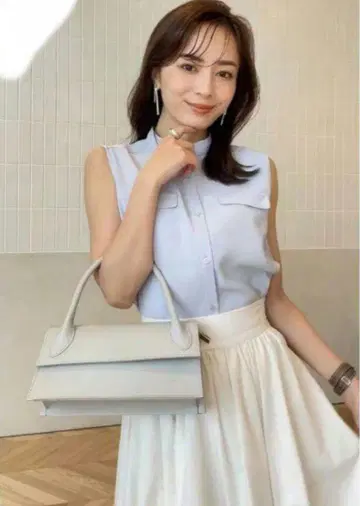 anuans 백 새틴 밴드 카라 슬리브리스 블라우스