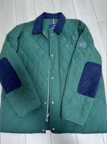 타미힐피거 XXL 퀼팅 자켓 그린 자수 로고