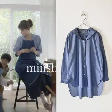 새상품급 마가렛 호웰 세일러 카라 셔츠 블루 후지이 미나 씨 착용