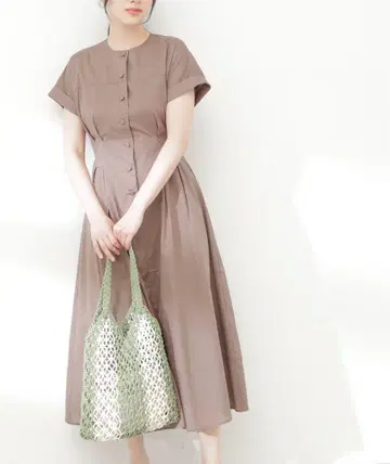 코튼 보일 허리 턱 버튼 원피스
