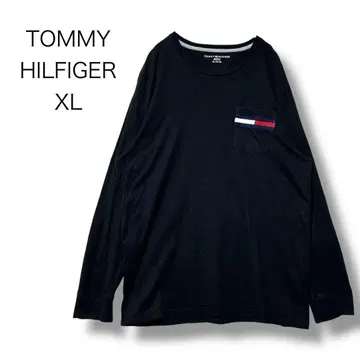 타미힐피거 롱 T 컷 티셔츠 긴팔 XL 블랙 가슴 포켓