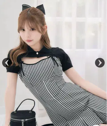 숏 볼레로 앙상블 깅엄 원피스
