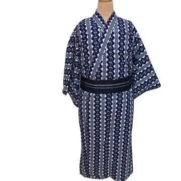 네이비 화이트 유카타 남성용 짧지만 빅 사이즈 빅 사이즈 클래식 전통