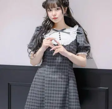 pium 코튼 레이스 도리 카페 원피스 다크 체크