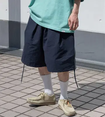 Perushu 사이드 파이핑 와이드 하프 팬츠