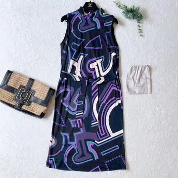 EMILIO PUCCI 푸치 리본 벨트 포함 프린트 롱 원피스 L