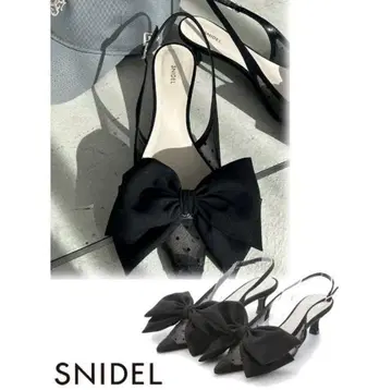 SNIDEL 도트 메쉬 리본 모티브 샌들