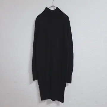 블랙 터틀넥 롱 원피스 리브 소매 L
