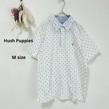 허시파피 Hush Puppies 반팔 피케 셔츠 M 기하학 패턴 일본제