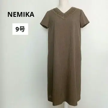NEMIKA 레리안 반팔 원피스 자수 브라운 세탁 가능 9호