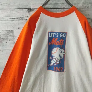 90s 뉴욕 메츠 빅 프린트 래글런 7부 길이 9부 길이 롱 T