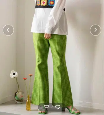 maison special 깅엄 체크 플레어 팬츠 그린