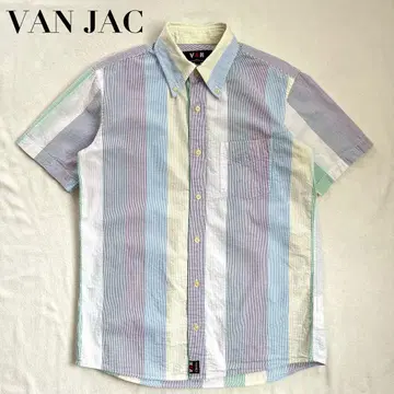 VAN JAC 반팔 셔츠 시어서커 멀티 스트라이프 크레이지 컬러