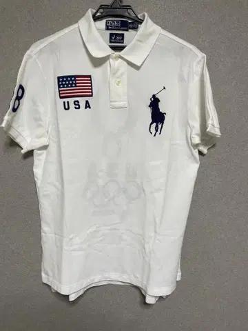 새상품급 화이트 폴로 랄프로렌 빅 포니 피케 셔츠 국기 USA