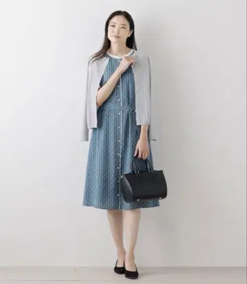 다이아 라인 프린트 A 라인 동일 원단 벨트 반팔 원피스