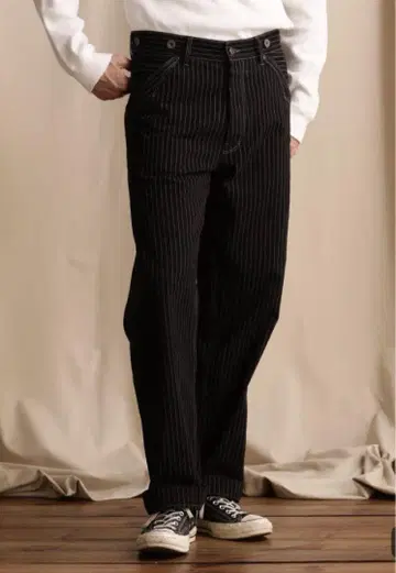 Schott 블랙 스트라이프 스트레이트 데님