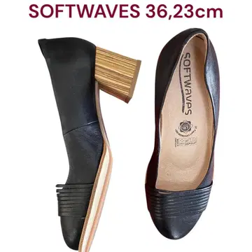 새상품급 SOFTWAVES 나뭇결 무늬 힐 펌프스 블랙 36, 23cm