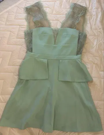 BCBG 민트 그린 레이스 슬리브 플레어 드레스