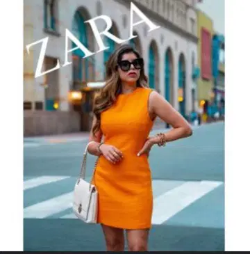ZARA 자라 슬리브리스 트위드 원피스 오렌지 여성용 S
