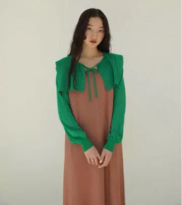 티나 조준 그린/브라운 롱 원피스