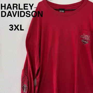 HARLEY-DAVIDSON 롱 티셔츠 3XL 레드 가슴 포켓