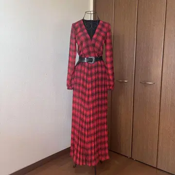 게스 체크 무늬 랩 드레스 롱 원피스 맥시 길이 긴팔 시어