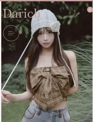 택 포함 darich 다리치 타탄 체크 리본 베어 탑