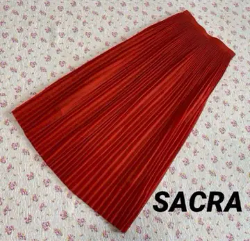 사쿠라 SACRA 롱 플리츠 스커트 38 W62 길이 91 오렌지 DMW
