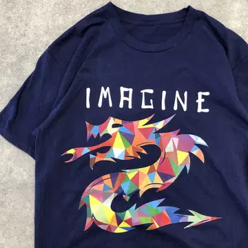 US 구제 의류 IMAGINE 드래곤 티셔츠 용 아트 디자인 네이비