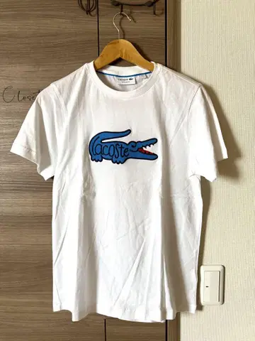 Lacoste 로고 자수 화이트 티셔츠