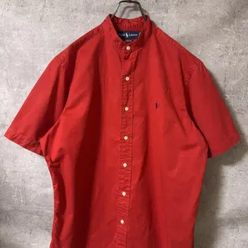 랄프 로렌 반팔 셔츠 노카라 셔츠 자수 로고 빨간색