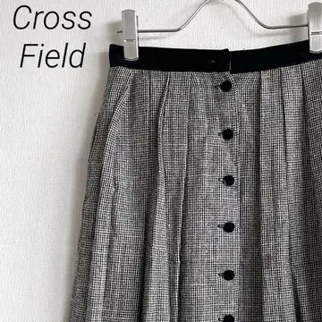 Cross Field 미디 스커트 플레어 체크 무늬 심플 안감 부착