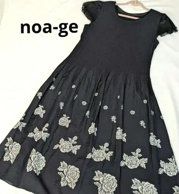 noa-ge 노아제 꽃무늬 반팔 무릎 기장 원피스 블랙 L 일본제
