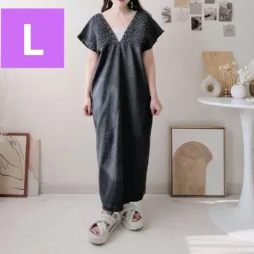 시마무라 데님 셔링 원피스 블랙 L 사이즈