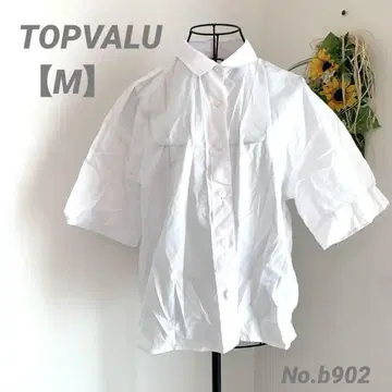 탑밸류 TOPVALU 반팔 셔츠 M 여성용 화이트 청결감 숏 기장