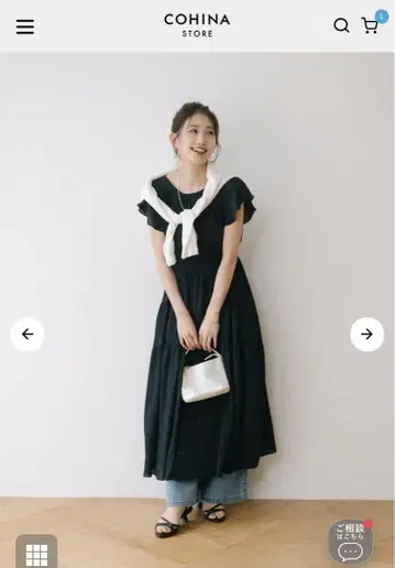 COHINA 셔링 티어드 원피스 네이비 숏
