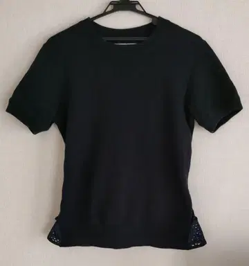sacai 사카이 맨투맨 반팔 백 레이스 페플럼 네이비