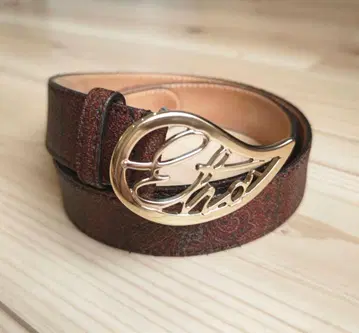 ETRO 페이즐리 가죽 벨트 여성용 골드 금속 버클