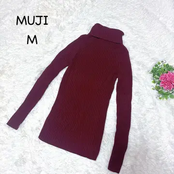 MUJI M 버건디 리브 니트 터틀넥 스웨터 울 100%