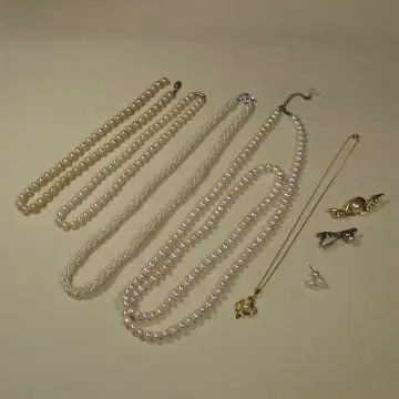 펄 목걸이, 넥타이핀, 브로치 7종 세트 m121