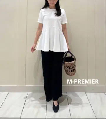M-PREMIER 반팔 페플럼 분또 컷 티셔츠 36 화이트