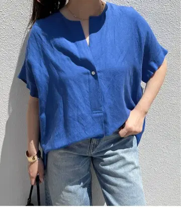 저널 스탠다드 레이온 린넨 노카라 블라우스