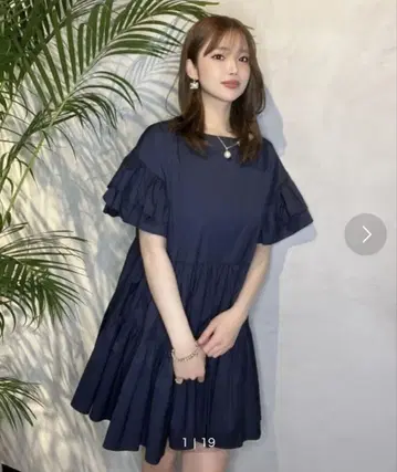 eimy istoire 프릴 슬리브 티어드 미니 원피스 네이비