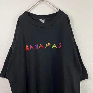 USA제 90s 바하마 싱글 스티치 티셔츠 자수 블랙