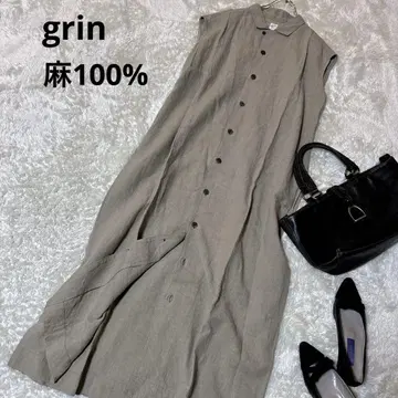 새상품급 grin 린넨 100 셔츠 원피스 사이즈 2 린넨 슬리브리스