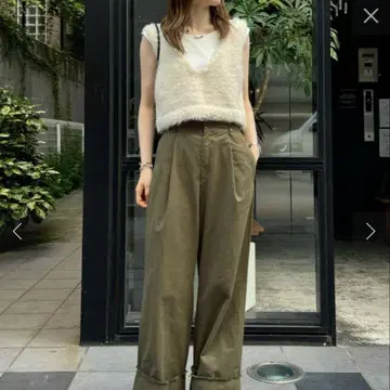 차오패닉 티피 턱 치노 접어 내린 와이드 스트레이트 팬츠 M 카키